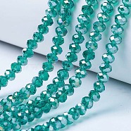 Electroplate Glass Beads Strands, AB Color Plated, Faceted, Rondelle, Dark Cyan, 10x8mm, Hole: 1mm, about 63~65pcs/strand, 49~50cm(EGLA-A034-T10mm-B04)