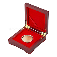 Wood Commemorative Coin Storage Box with Hinged Lid and Metal Latch, Wooden Box with Velvet Inside, Dark Red, Square, 10.1x10.1x3.55cm(CON-WH0088-41B)