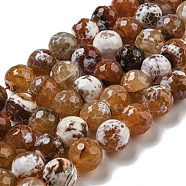 Faceted Natural Fire Crackle Agate Beads Strands, Round, Dyed & Heated, Peru, 11.5mm, Hole: 1.6mm, about 31pcs/strand, 14.76''(37.5cm)(G-F447-12mm-N10)