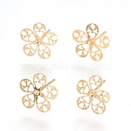 Brass Ear Studs, Flower, Real 18K Gold Plated, 10.5x10.5mm, Pin: 0.7mm(X-KK-S345-272G)