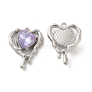 Glass Melting Heart Pendant, with Platinum Alloy Findings, Lead Free & Cadmium Free, Purple, 20x15.5x5.5mm, Hole: 1.4mm(PALLOY-K001-077P-03)