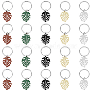 4 Sets Monstera Leaf Alloy Pendant Keychain, with Iron Findings, for Women Men Car Bag Key Pendant, Mixed Color, 4.2cm(KEYC-FH0001-40)