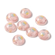 Transparent Resin Cabochons, Half Round with Ice Cream Pattern, Pink, 24.5x9.5mm(RESI-G034-B07)