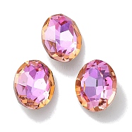 Glass Rhinestone Cabochons, Point Back & Back Plated, Faceted, Oval, Fuchsia, 10x8x4.5mm(RGLA-G020-02A-D502)