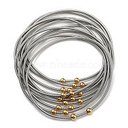 Bohemian Round Beaded 201 Stainless Steel Round Spring Chains Stretch Bracelet, Guitar String Coil Bracelet for Women, Stainless Steel Color, 0.17cm, Inner Diameter: 2-1/2 inch(6.2cm), 10pcs/set(BJEW-XCP-11P)