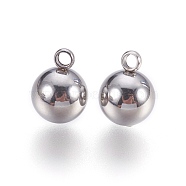 201 Stainless Steel Charms,  Round, Stainless Steel Color, 10.5x8mm, Hole: 1.6mm(STAS-P212-08P-03)