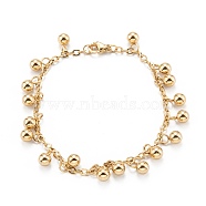 Vacuum Plating 304 Stainless Steel Charm Bracelets, Round, Golden, 7-1/8 inch(18cm)(STAS-A052-17G)