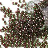 TOHO Round Seed Beads, Japanese Seed Beads, (250) Inside Color Peridot/Fuchsia Lined, 8/0, 3mm, Hole: 1mm, about 1110pcs/50g(SEED-XTR08-0250)