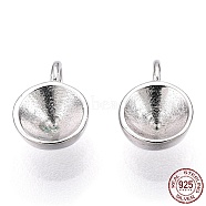 Rhodium Plated 925 Sterling Silver Charms Rhinestone Settings, for Pointed Back Rivoli Rhinestone, Half Round/Dome, Nickel Free, Real Platinum Plated, Fit for 4mm Rhinestone, 6.5x5x2.5mm, Hole: 1.5mm(STER-T004-57P)