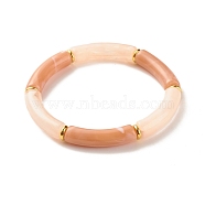 Two Tone Acrylic Curved Tube Beaded Stretch Bracelet, Chunky Bracelet for Women, Sandy Brown, Inner Diameter: 2-1/8 inch(5.5cm)(BJEW-JB07971-04)