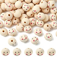 Natural Wood Beads, Large Hole Beads, Round with Smile Face, PapayaWhip, 19~20x17.5~18mm, Hole: 4.5mm, about 200pcs/500g(WOOD-T019-13B)
