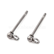 202 Stainless Steel Stud Earring Findings, with 304 Stainless Steel Pins and Loop, Stainless Steel Color, 2mm, Pin: 0.8mm(STAS-I324-01P-2mm)