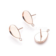 304 Stainless Steel Stud Earring Settings, with Loop, Teardrop, Rose Gold, Tray: 14x10mm, 17x10.5x1mm, Hole: 2mm, Pin: 0.8mm(STAS-H380-12RG)
