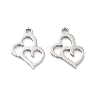 316 Surgical Stainless Steel Charms, Manual Polishing, Laser Cut, Heart Charms, Stainless Steel Color, 14.5x9.5x1mm, Hole: 1.6mm(STAS-Q314-21P)