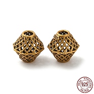 925 Sterling Silver Beads, Hollow Bicone, with S925 Stamp, Antique Golden, 8x8mm, Hole: 2mm(STER-M113-15AG)