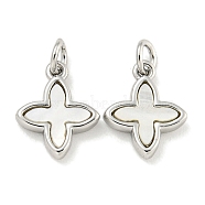 Brass with Sea Shell Charms, with Jump Rings, Cross, White, Platinum, 11x9x2.5mm, Hole: 2.5mm(KK-Q820-15P)