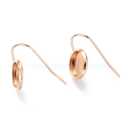 304 Stainless Steel Earring Hooks, Flat Round, Rose Gold, Tray: 8mm, 18.5x10mm, Pin: 0.7mm(X-STAS-F227-22A-RG)