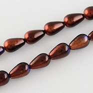 Teardrop Spray Painted Glass Beads Strands, Saddle Brown and DarkSlate Blue, 13x8mm, Hole: 1.5mm, about 62pcs/strand, 31.7 inch(DGLA-R042-21)