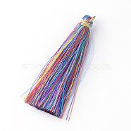 Nylon Thread Tassel Pendants Decoration, with Brass Findings, Golden, Colorful, 35x7mm, Hole: 7mm(FIND-Q065-3.5cm-B06)
