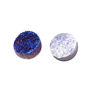 Electroplate Natural Druzy Crystal Cabochons, Flat Round, Dyed, Blue, 12x3~6mm(G-L047-12mm-06)