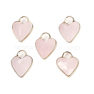 Natural Rose Quartz Faceted Pendans, Golden Plated Brass Heart Charms, 23x18x7~7.5mm, Hole: 6x6.5mm(KK-L218-005G-04)