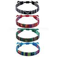 4Pcs 4 Style Cotton Cord Braided Bracelets Set, Ethnic Tribal Flat Adjustable Bracelets for Women, Mixed Color, Inner Diameter: 2-1/8~2-3/4 inch(5.5~7cm), 1Pc/style(AJEW-PH00484)