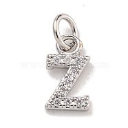 Initial Letter Brass with Cubic Zirconia Charms, Platinum, Long-Lasting Plated, Lead Free & Cadmium Free, Letter Z, 10.5x6x1.5mm, ring: 5x1mm, inner diameter: 3mm(KK-Q814-26Z-P)