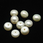 Grade AA Natural Cultured Freshwater Pearl Beads, Half Drilled Hole, Half Round, White, 9~9.5x6.5~7.5mm, Hole: 1mm(PEAR-D001-9-9.5-2AA-01)