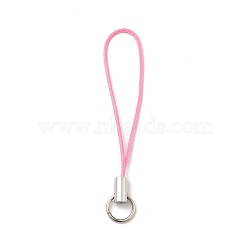 Mobile Phone Strap, Colorful DIY Cell Phone Straps, Alloy Ends with Iron Rings, Pink, 60mm(MOBA-FS0001-01)