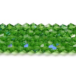 Transparent Electroplate Glass Beads Strands, AB Color Plated, Faceted, Bicone, Lime Green, 2mm, about 162~185pcs/strand, 12.76~14.61 inch(32.4~37.1cm)(GLAA-F029-2mm-D03)