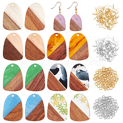 SUPERFINDINGS DIY 8 Pairs Teardrop Wood Earring Makings, Including Pendants, Brass Earring Hooks & Jump Ring, Mixed Color, Pendant: 16pcs(DIY-FH0002-01)