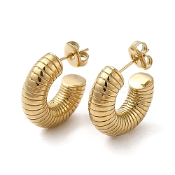 304 Stainless Steel Croissant Stud Earrings, Half Hoop Earrings for Women, Real 18K Gold Plated, 19x6mm(EJEW-Q781-10G)