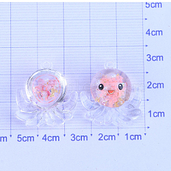 Luminous Transparent Resin Octopus Cabochons, Glow in Dark, with Gold Foil, Miniature Ornaments, Pink, 35x25mm(LUMI-PW0004-027B)