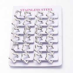 304 Stainless Steel Huggie Hoop Earrings, Star, Stainless Steel Color, 15x15x3mm, Pin: 1mm, 12pairs/card(EJEW-O099-08P)