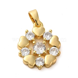 Brass with Glass Pendants, Heart Flower Charms, Real 18K Gold Plated, 17x14x3mm, Hole: 3x4mm(KK-G483-11G)