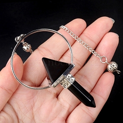 Natural Obsidian Dowsing Pendulum Big Pendants, Undyed, with Platinum Plated Meatl Findings, Cone Charm, 320mm(PW-WG0EC10-09)