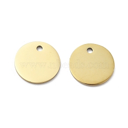 304 Stainless Steel Charms, Flat Round Charm, Ion Plating(IP), Real 14K Gold Plated, 15x1mm, Hole: 1.9mm(STAS-M111-15G-02)