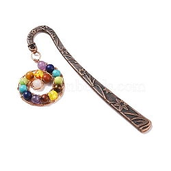 Chakra Theme Gemstone Beaded Bookmarks, with Tibetan Style Alloy Stick, for Student Office Birthday Present, Red Copper, 120x24x4mm(AJEW-JK00178)