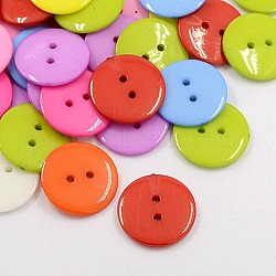 Acrylic Sewing Buttons, Plastic Buttons for Costume Design, 2-Hole, Dyed, Flat Round, Mixed Color, 17x2mm, Hole: 1mm(X-BUTT-E084-B-M)
