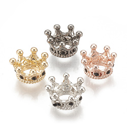 Alloy European Beads, Large Hole Beads, with Rhinestone, Crown, Jet, Mixed Color, 11.5x6mm, Hole: 5mm(MPDL-S066-006A-M)