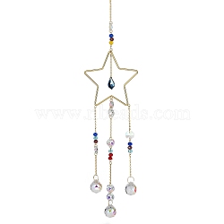 Alloy Hanging Ornaments, Iron Chain & Glass Round Tassel for Home Garden Decorations, Star, 550mm(HJEW-Q012-04A)