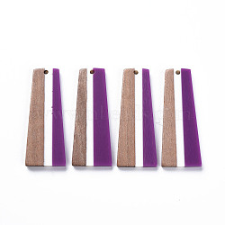 Resin & Walnut Wood Pendants, Trapezoid, Purple, 49x19x3mm, Hole: 2mm(X-RESI-S389-073A-A08)