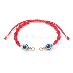 Adjustable Braided Nylon Thread Link Bracelet Making, with Resin Evil Eye, Real 18K Gold Plated Brass Beads & 304 Stainless Steel Jump Rings, Red, 6 inch(15.2cm), Hole: 3mm(AJEW-JB01158)