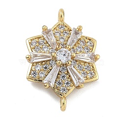 Rack Plating Brass Clear Cubic Zirconia Flower Connector Charms, Long-Lasting Plated, Lead Free & Cadmium Free, Real 18K Gold Plated, 19.5x13.5x4mm, Hole: 1mm(KK-A234-038G)