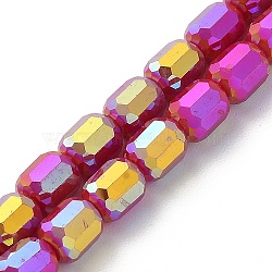 Electroplate Glass Beads Strands, Opaque Solid Color, AB Color Plated, Faceted, Column, Crimson, 6x7~7.5mm, Hole: 1mm, about 72~73pcs/strand, 21.06~21.14''(53.5~53.7cm)(EGLA-D030-06A)