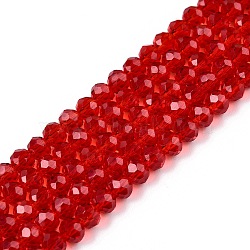 Glass Beads Strands, Faceted, Rondelle, Red, 4mm, Hole: 0.9mm, about 113~115pcs/strand, 16.14~16.34 inch(41~41.5cm)(EGLA-A044-T4mm-D01)