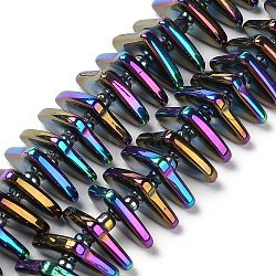 Electroplate Glass Beads Strands, Triangle, Indigo, 9x15.5~16x2.8~3mm, Hole: 1mm, about 119~131pcs/strand, 24.21''~24.41''(61.5~62cm)(GLAA-K061-04A-FB02)