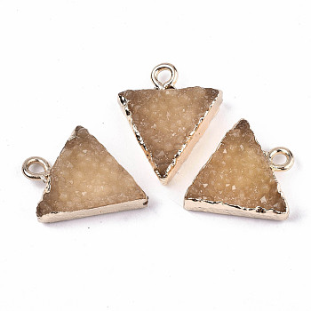 Druzy Resin Pendants, with Edge Light Gold Plated Iron Loops, Triangle, Tan, 17~18x15.5x6mm, Hole: 1.8mm