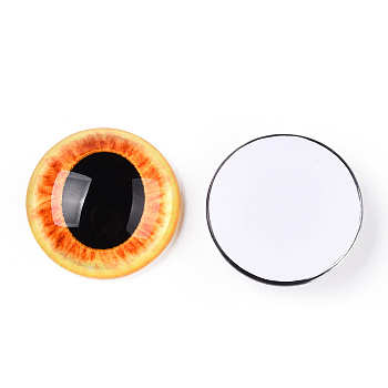 Glass Cabochons, Half Round with Eye, Dark Orange, 20x6.5mm