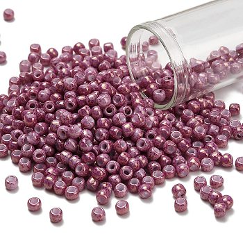 TOHO 6/0 Round Beads, Japanese Seed Beads, (1202) Opaque Dark Rose Marbled, 4mm, Hole: 1.5mm, about 168pcs/10g